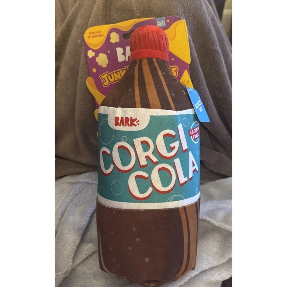 BARK BOX Corgi Cola XL Toy Great for De-fluffers Squeeze Me Squeak Soda NEW